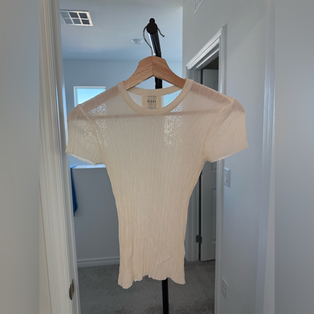 DISSH White Sheer Ribbed Top